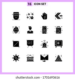 Set of 16 Vector Solid Glyphs on Grid for love; left; money; fast forward; awareness Editable Vector Design Elements