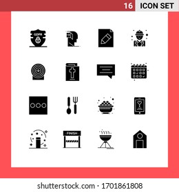 Set of 16 Vector Solid Glyphs on Grid for target; labour; minded; labor; chief Editable Vector Design Elements