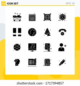 Set of 16 Vector Solid Glyphs on Grid for interface; watch; globe; time; gear Editable Vector Design Elements