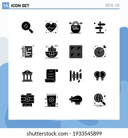 Set of 16 Vector Solid Glyphs on Grid for e; online; gdpr; road; direction Editable Vector Design Elements