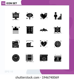 Set of 16 Vector Solid Glyphs on Grid for management; corporate; view; chart; heart Editable Vector Design Elements