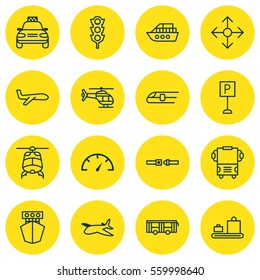 Set Of 16 Vehicle Icons. Includes Transport, Chopper, Baggage Carousel And Other Symbols. Beautiful Design Elements.