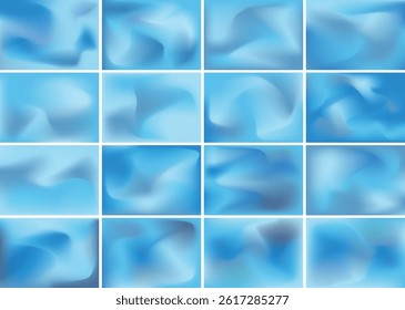A set of 16 vibrant pastel gradient backgrounds Vector, featuring smooth, flowing colors in soft hues, ideal for digital designs, creative projects, and adding a dreamy, colorful touch to visuals.