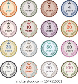 Set of 16 vintage badges for guarantee or birthday