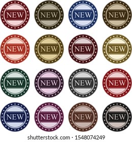 Set of 16 vintage labels highlighting the novelty of a product