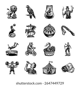 Set of 16 Vintage Style Circus Illustrations

