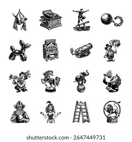 Set of 16 Vintage Style Circus Illustrations

