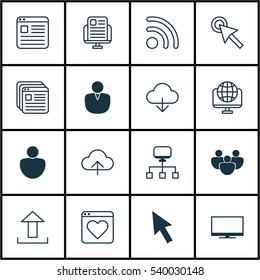 Set Of 16 Web Icons. Includes Local Connection, Mouse, Account And Other Symbols. Beautiful Design Elements.