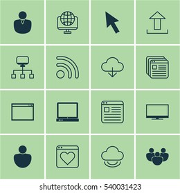 Set Of 16 Web Icons. Includes Followed Website, Send Data, Program And Other Symbols. Beautiful Design Elements.