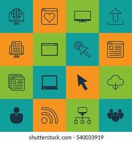 Set Of 16 Web Icons. Includes Wifi, Account, Save Data And Other Symbols. Beautiful Design Elements.