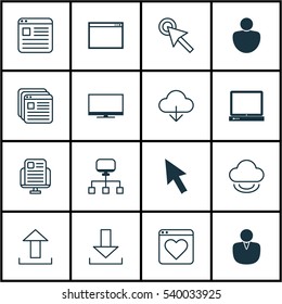 Set Of 16 Web Icons. Includes Mouse, Cursor Tap, Login And Other Symbols. Beautiful Design Elements.