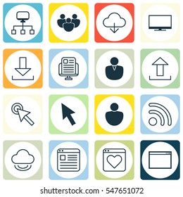 Set Of 16 Web Icons. Includes Send Data, Website Page, Login And Other Symbols. Beautiful Design Elements.