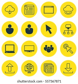 Set Of 16 Web Icons. Includes Program, Computer Network, Account And Other Symbols. Beautiful Design Elements.