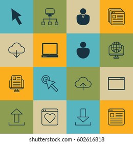 Set Of 16 Web Icons. Includes Local Connection, Followed Website, Human And Other Symbols. Beautiful Design Elements.
