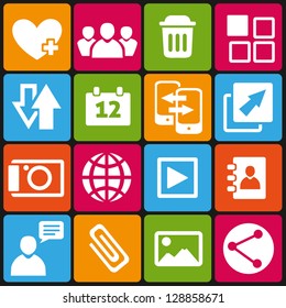 Set of 16 web and social media icons.