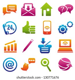 Set of 16 web and social media icons.