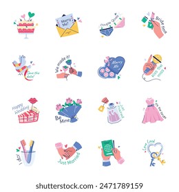 Set of 16 Wedding Flat Stickers 
