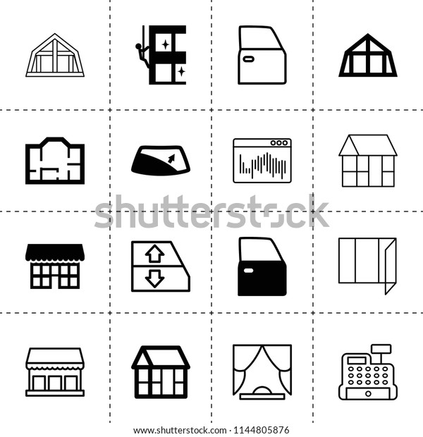 Set 16 Window Filled Outline Icons Stock Vector Royalty