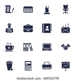 Set Of 16 Work Icons Set.Collection Of Laptop, Trash Can, Contract And Other Elements.