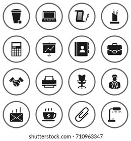 Set Of 16 Work Icons Set.Collection Of Contract, Diplomat, Presentation And Other Elements.