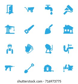 Set Of 16 Work Icons Set.Collection Of Entrance, Spade, Worker And Other Elements.