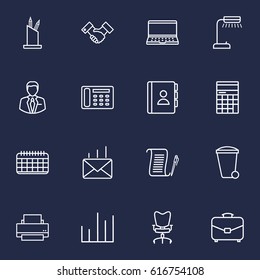 Set Of 16 Work Outline Icons Set.Collection Of Chart, Administrator, Recycle Bin And Other Elements.