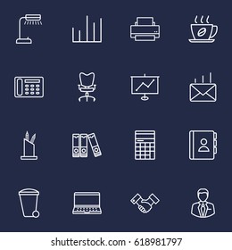 Set Of 16 Work Outline Icons Set.Collection Of Show, Recycle Bin, Post And Other Elements.