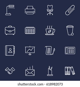 Set Of 16 Work Outline Icons Set.Collection Of Printing Machine, Date, Show And Other Elements.