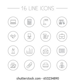 Set Of 16 Work Outline Icons Set.Collection Of Administrator, Pen Storage, Portfolio And Other Elements.