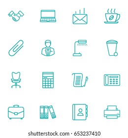 Set Of 16 Work Outline Icons Set.Collection Of Partnership, Post, Reading-Lamp And Other Elements.