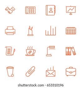 Set Of 16 Work Outline Icons Set.Collection Of Post, Show, Recycle Bin And Other Elements.