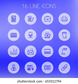 Set Of 16 Work Outline Icons Set.Collection Of Hot Drink, Document Case, Portfolio And Other Elements.