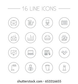 Set Of 16 Work Outline Icons Set.Collection Of Partnership, Chart, Portfolio And Other Elements.