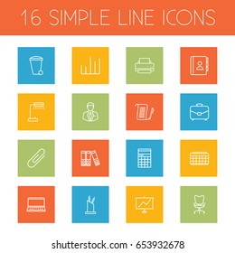 Set Of 16 Work Outline Icons Set.Collection Of Administrator, Chart, Notebook And Other Elements.
