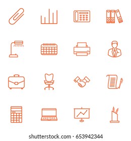 Set Of 16 Work Outline Icons Set.Collection Of Agreement, Contacts, Date And Other Elements.