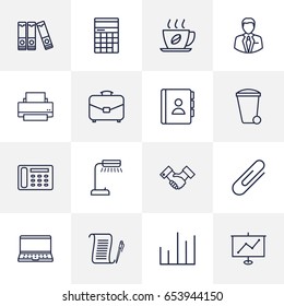 Set Of 16 Work Outline Icons Set.Collection Of Contacts, Agreement, Administrator And Other Elements.