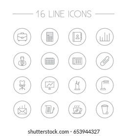 Set Of 16 Work Outline Icons Set.Collection Of Contacts, Telephone Directory, Post And Other Elements.