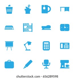 Set Of 16 Workspace Icons Set.Collection Of Airchair, Phone, Time And Other Elements.