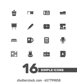 Set Of 16 Workspace Icons Set.Collection Of Date, Cup, Book And Other Elements.