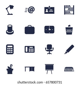 Set Of 16 Workspace Icons Set.Collection Of Case, Desktop, Flower And Other Elements.