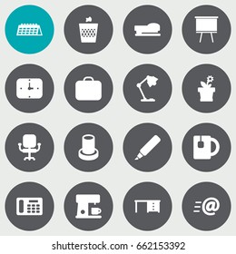 Set Of 16 Workspace Icons Set.Collection Of Sew, Date , Stand Elements.