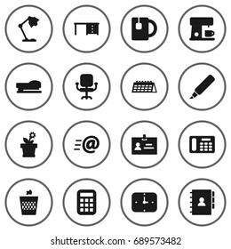 Set Of 16 Workspace Icons Set.Collection Of Date, Label, Data And Other Elements.