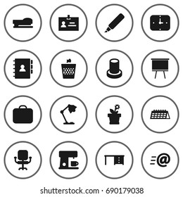 Set Of 16 Workspace Icons Set.Collection Of Time, Sew, Message And Other Elements.