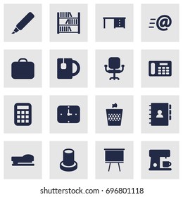 Set Of 16 Workspace Icons Set.Collection Of Calculate , Time , Stand Elements.