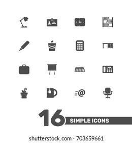 Set Of 16 Workspace Icons Set.Collection Of Data, Illuminator, Time And Other Elements.