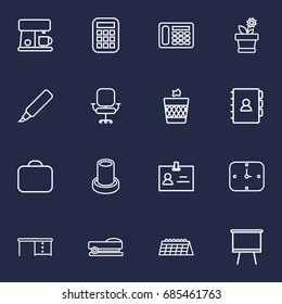 Set Of 16 Workspace Outline Icons Set.Collection Of Desk, Staple, Briefcase And Other Elements.