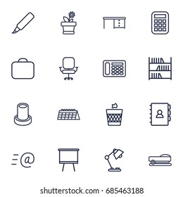 Set Of 16 Workspace Outline Icons Set.Collection Of Telephone, Staple, Wastebasket And Other Elements.