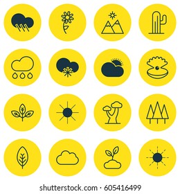 Set Of 16 World Icons. Includes Sprout, Sun, Plant And Other Symbols. Beautiful Design Elements.