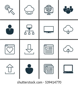 Set Of 16 World Wide Web Icons. Includes Team, Local Connection, Virtual Storage And Other Symbols. Beautiful Design Elements.
