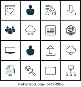 Set Of 16 World Wide Web Icons. Includes Team, Human, Account And Other Symbols. Beautiful Design Elements.